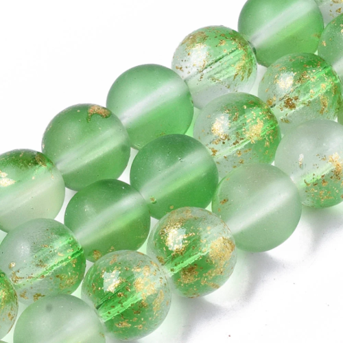 Fil de perles de verre givré avec feuille d'or 6 / 8 mm vert