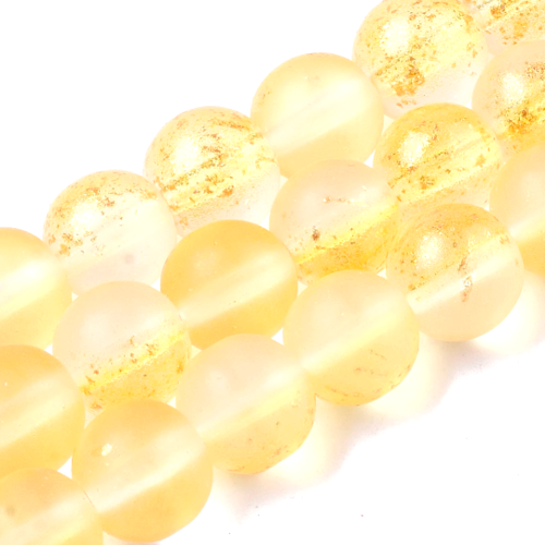 Fil de perles de verre givré avec feuille d'or 6 / 8 mm jaune