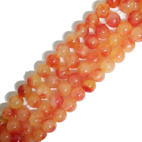Fil de 46 perles ronde naturelle jade fabrication bijoux 8 mm orange a