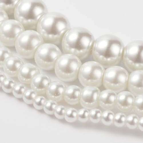 Perles ronde en verre nacré fabrication bijoux 4 / 6 / 8 /10 / 12 mm blanc