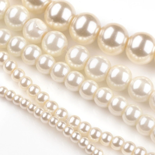 Perles ronde en verre nacré fabrication bijoux 4 / 6 / 8 /10 / 12 mm ecru