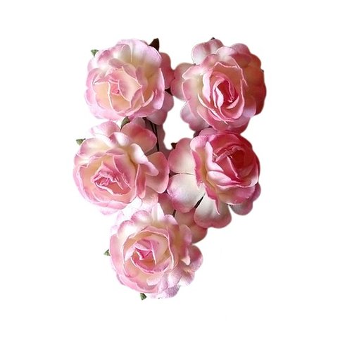 Assortiment de 5 roses + tige en papier de murier décoration scrapbooking rose blanc 502
