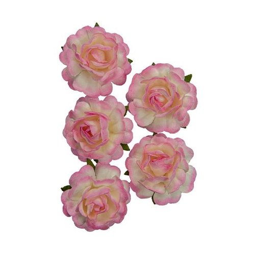 Assortiment de 5 roses + tige en papier de murier décoration scrapbooking rose ecru 504