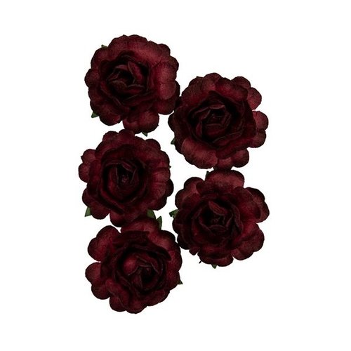 Assortiment de 5 roses + tige en papier de murier décoration scrapbooking rouge fonce 507