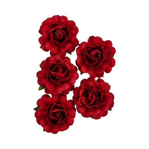 Assortiment de 5 roses + tige en papier de murier décoration scrapbooking rouge 506