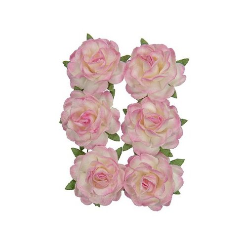 Assortiment de 6 roses + tige en papier de murier décoration scrapbooking rose blanc 452