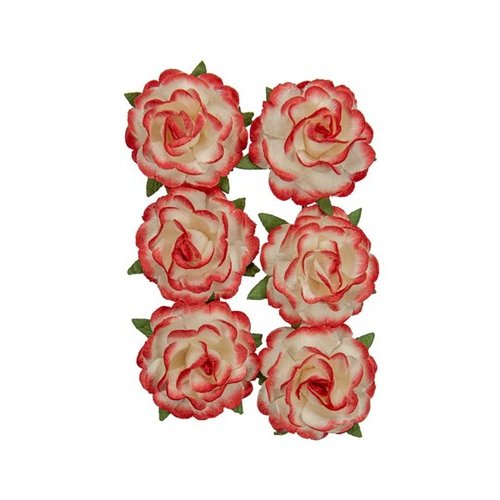 Assortiment de 6 roses + tige en papier de murier décoration scrapbooking orange ancien blanc 455