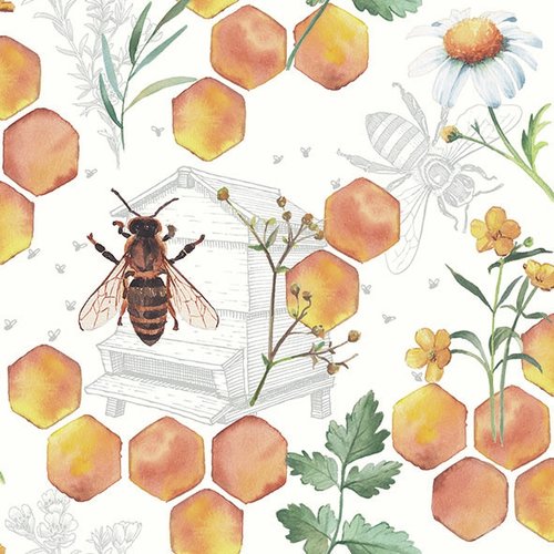 2 serviettes en papier 33 x 33 cm découpage collage ruche abeille miel an 301