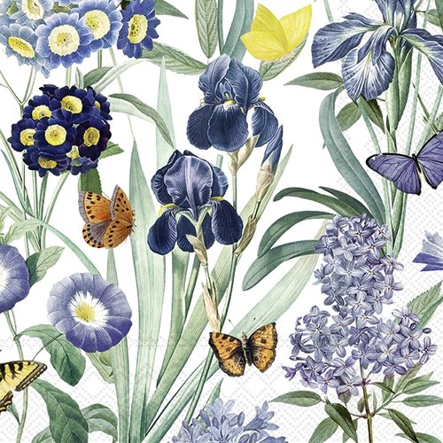 2 serviettes en papier 33 x 33 cm découpage collage fleur bleu papillon fl 402