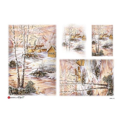 1 feuille de papier de riz 22,5 x 32 cm découpage collage paper designs nature hiver neige 0055
