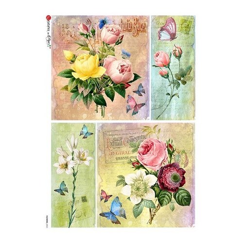 1 feuille de papier de riz 22,5 x 32 cm découpage collage paper designs fleurs rose rosier 0325