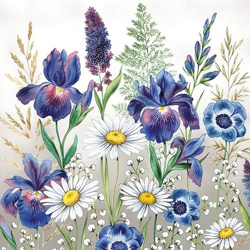 2 serviettes en papier 33 x 33 cm découpage collage fleur margueritte iris fa 750