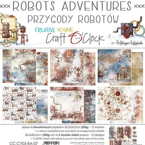 24 papiers scrapbooking 20 x 20 cm craft o' clock robots adventures