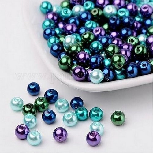Perles ronde de verre nacré 6 mm en mélange fabrication bijoux violet bleu vert