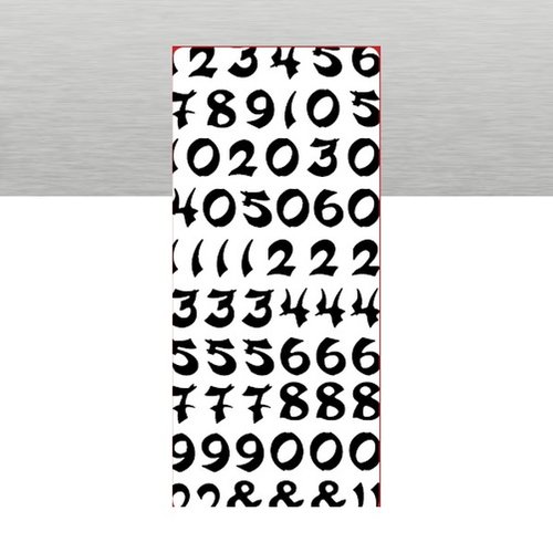 1 planche de stickers autocollants peel off argenté motifs chiffres 6202
