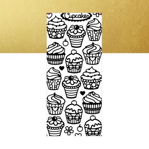 1 planche de stickers autocollants peel off doré motifs patisserie cup cake 5554