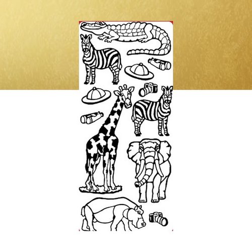 1 planche de stickers autocollants peel off doré motifs safari animaux 5359