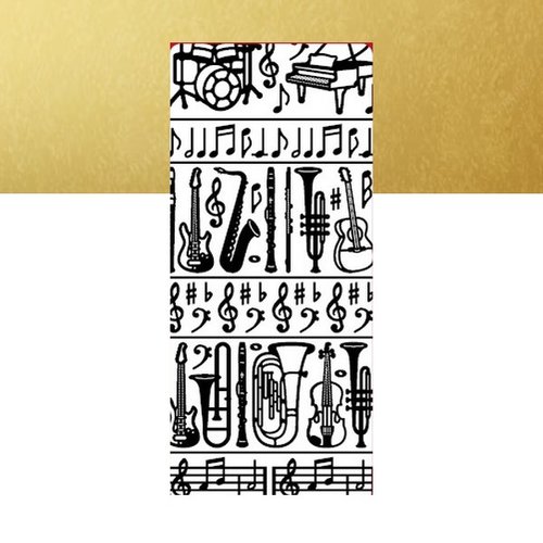 1 planche de stickers autocollants peel off doré motifs instruments de musique 6473