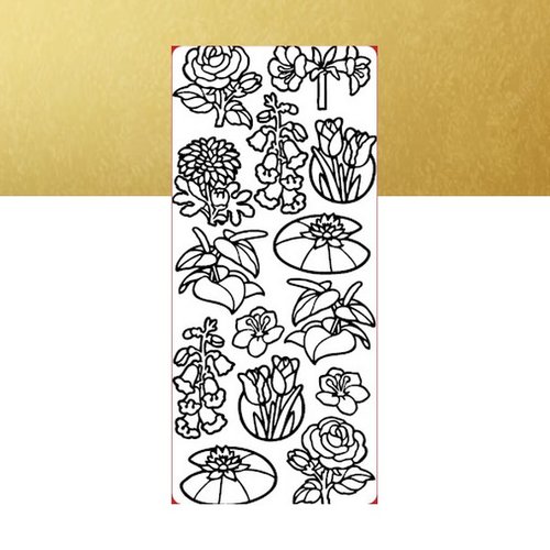 1 planche de stickers autocollants peel off doré motifs fleur 6505
