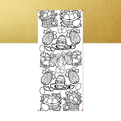 1 planche de stickers autocollants peel off doré motifs panier oeuf paques 7102