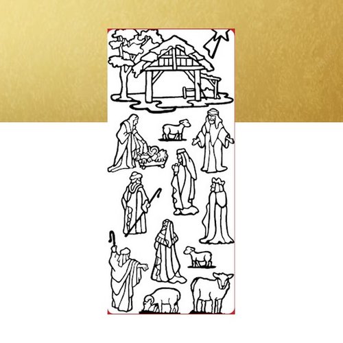 1 planche de stickers autocollants peel off doré motifs creche de noel 7055