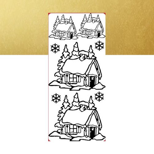 1 planche de stickers autocollants peel off doré motifs hiver chalet neige givre 7058