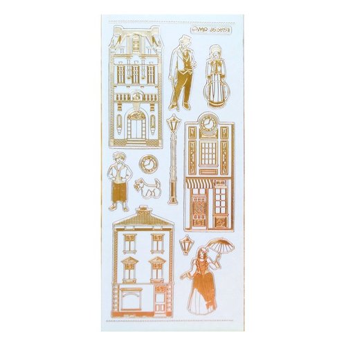 1 planche de stickers autocollants transparents embossage relief doré motifs maison personnage retro 5951