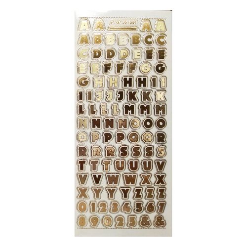 1 planche de stickers autocollants transparents embossage relief doré motifs alphabet 1551