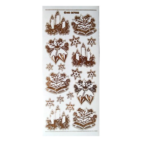 1 planche de stickers autocollants transparents embossage relief doré motifs noel cloche bougie boule 7002