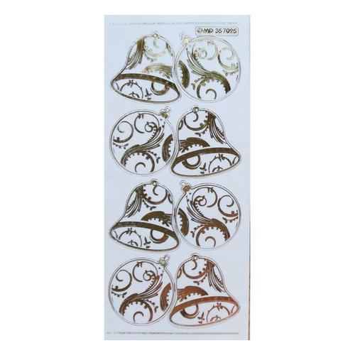 1 planche de stickers autocollants transparents embossage relief doré motifs noel boule cloche 7095
