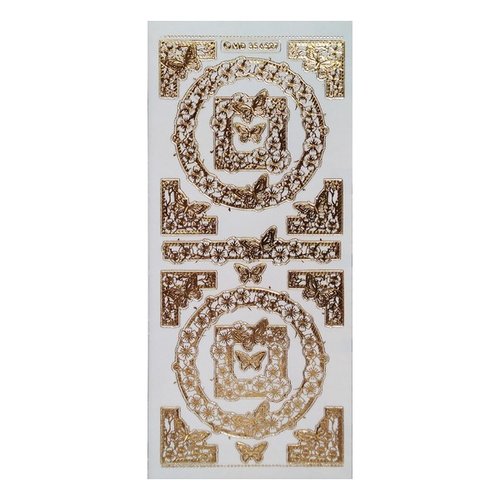 1 planche de stickers autocollants transparents embossage relief doré motifs cadre cercle fleur papillon 6527