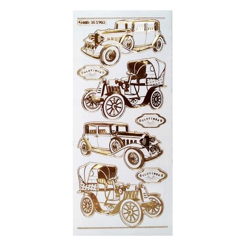 1 planche de stickers autocollants transparents embossage relief doré motifs voiture ancienne tacot 5903