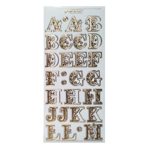 1 planche de stickers autocollants transparents embossage relief doré motifs alphabet decore fleur 1557