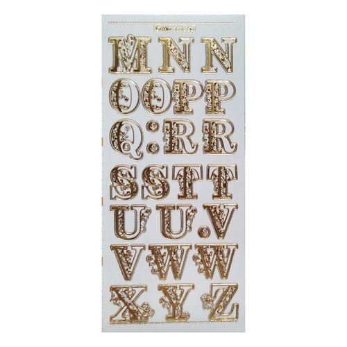 1 planche de stickers autocollants transparents embossage relief doré motifs alphabet decore fleur 1558