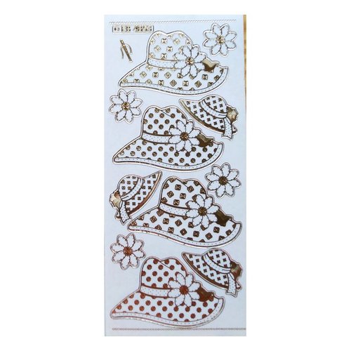 1 planche de stickers autocollants transparents embossage broderie relief doré motifs chapeau fleur 4853
