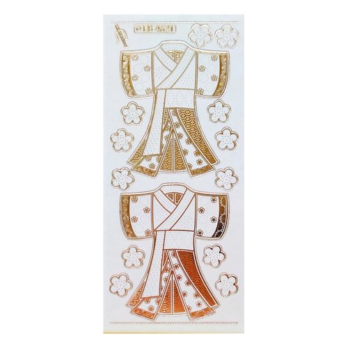 1 planche de stickers autocollants transparents embossage broderie relief doré motifs japon kimono 4621