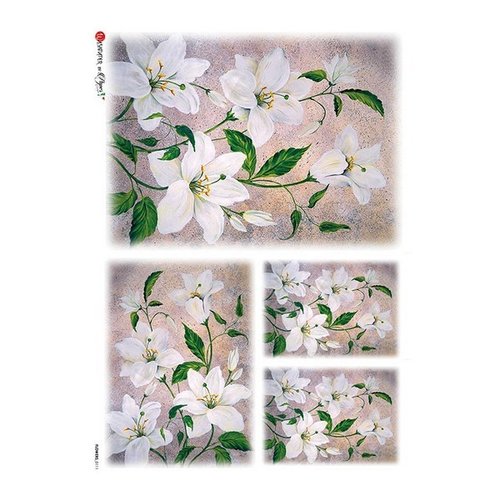1 feuille de papier de riz 22,5 x 32 cm découpage collage paper designs fleur lys blanc 0111