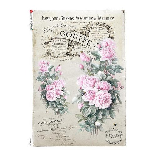 1 feuille de papier de riz 22,5 x 32 cm découpage collage paper designs rose rosier vintage 0316