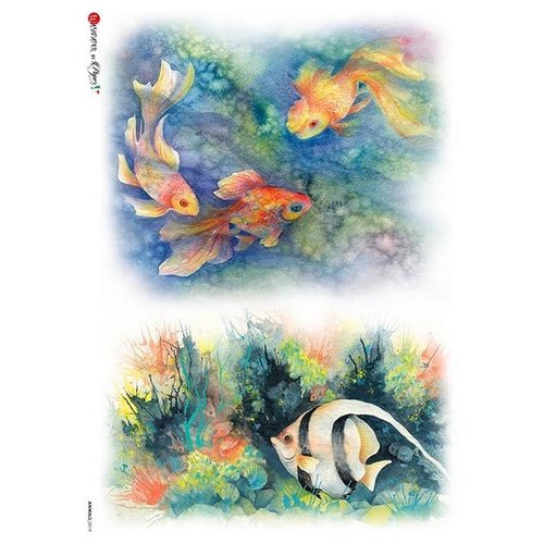 1 feuille de papier de riz 22,5 x 32 cm découpage collage paper designs fond des mers poisson 0019