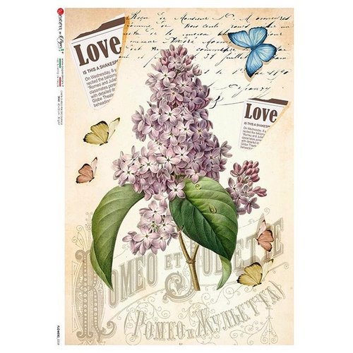 1 feuille de papier de riz 22,5 x 32 cm découpage collage paper designs fleur lilas papillon vintage 0359