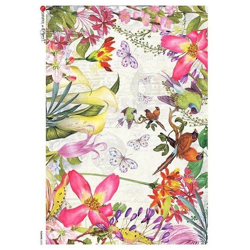1 feuille de papier de riz 22,5 x 32 cm découpage collage paper designs fleur oiseau papillon 0235