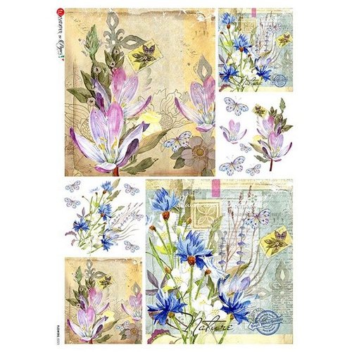 1 feuille de papier de riz 22,5 x 32 cm découpage collage paper designs fleur plante herbier 0223