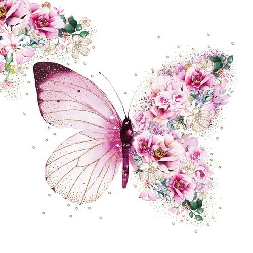 2 serviettes en papier 33 x 33 cm découpage collage papillon fleur rose