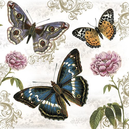 2 serviettes en papier 33 x 33 cm découpage collage papillon de fleur rose b