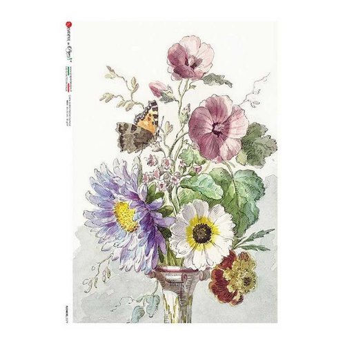1 feuille de papier de riz 22,5 x 32 cm découpage collage paper designs vase de fleurs 0379