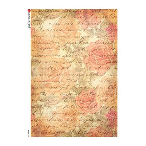 1 feuille de papier de riz 22,5 x 32 cm découpage collage paper designs rose orange ecriture 0135