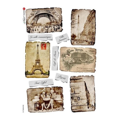 1 feuille de papier de riz 22,5 x 32 cm découpage collage paper designs vintage carte postale retro 0086