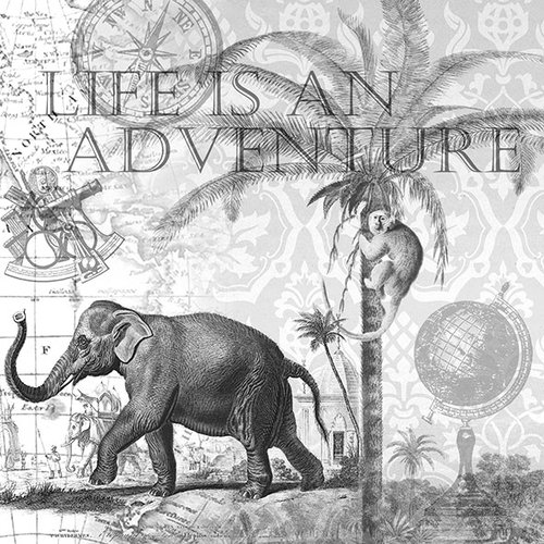 2 serviettes en papier 33 x 33 cm découpage collage elephant singe aventure an 730