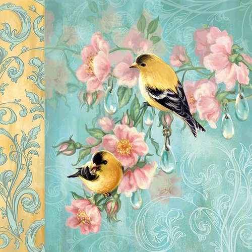 2 serviettes en papier 33 x 33 cm découpage collage oiseau fleur jaune