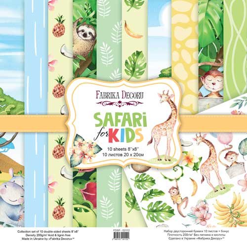 10 papiers scrapbooking 20 x 20 cm fabrika decoru safari for kids